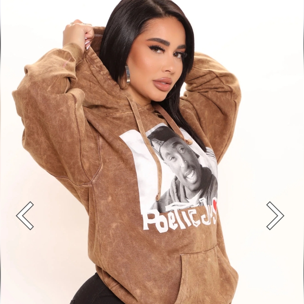 Tupac Poetic Justice Brown Oversized Distressed Hoodie. Collector Item Small